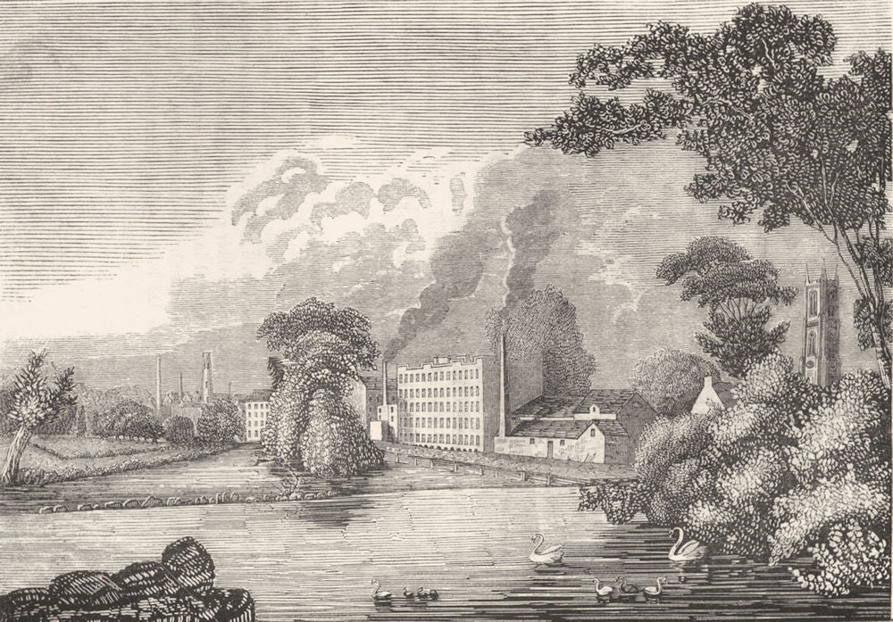 DERBYS. Thomas Lombe's Silk-mill, Derby 1845 old antique vintage print picture